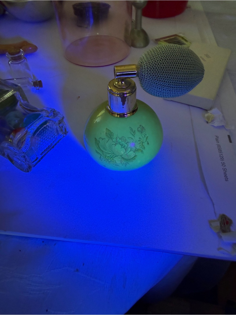 Vintage Green Floral Atomizer Perfume Bottle - Unbranded